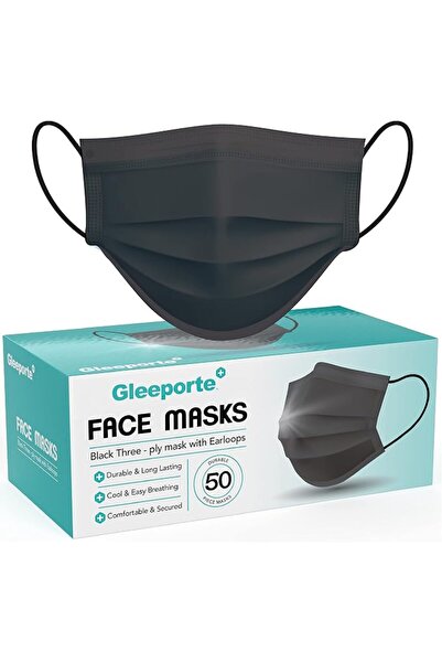 Gleeporte Black Disposable Face Mask, 3-Ply Adult Masks, Facial Cover with El...