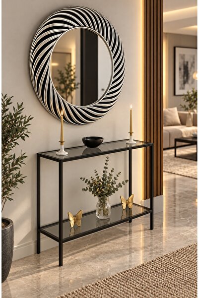 Teknor Füme Camlı Siyah Metal Konsol 100 cm Modern Salon Dresuarı