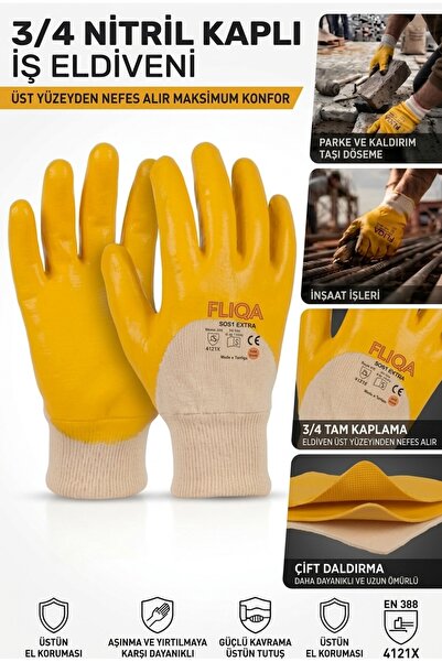 yunuskayatek Fliqa SG61 Plus Tam Nitril Kaplı Sarı Ağır Hizmet İş Eldiveni - ...