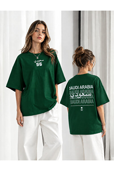 Ornella Studio قميص نسائي ليوم السعودية الوطني مصنوع من القطن 100٪ بمقاس كبير...