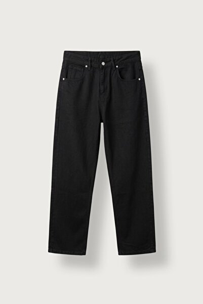 ablukaonline Erkek Baggy Fit Yıkamalı Jean Pantolon Siyah