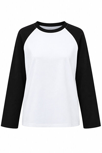 Mixray 2242 Reglan Uzun Kollu Çift Renk Bisiklet Yaka T-Shirt Siyah