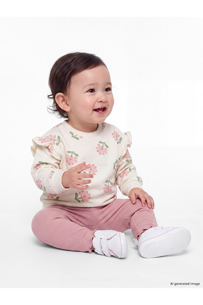 LC Waikiki Nevavm Farkıyla Lcw Baby Ecru Floral Baby Girl Set