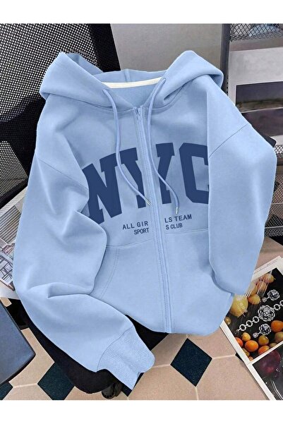 MITHRAS OUTDOORS Unisex Bebemavi Büyük Nyc Baskılı Fermuarlı Sweatshirt Baskı...