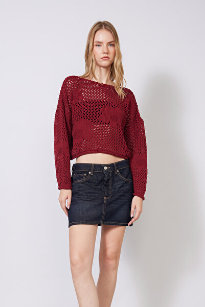 Avrile Floral Patterned Knitwear Sweater Bordo
