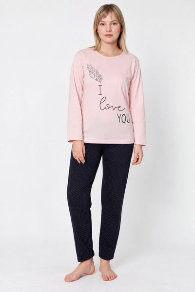 Serena Pijama damă, cu mânecă lungă și pantaloni lungi, imprimeu I Love You