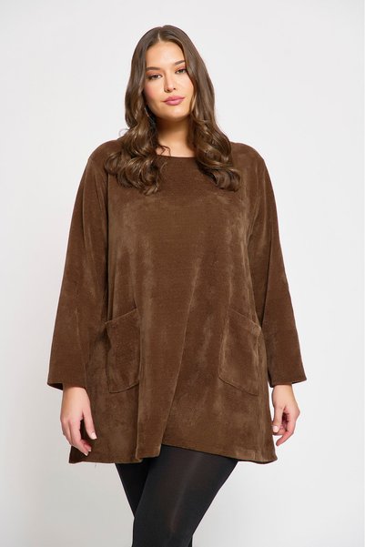 Jucita Μεγάλα Μεγέθη -Φόρεμα Κοτλέ Kristalia Καφέ- Plus Size