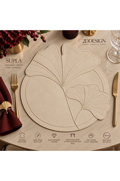 2Ddesign Bir Adet Ginkgo Yaprak Desenli Deri Supla 38x38 cm – Nakış Detaylı D...