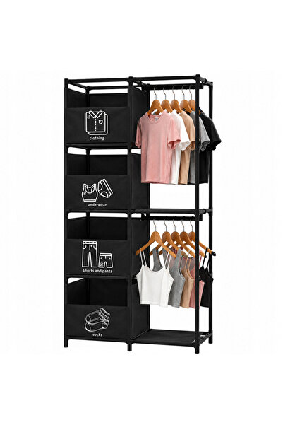 zola Dulap textil deschis, 2 bare pentru umerase, 4 compartimente, rafturi te...