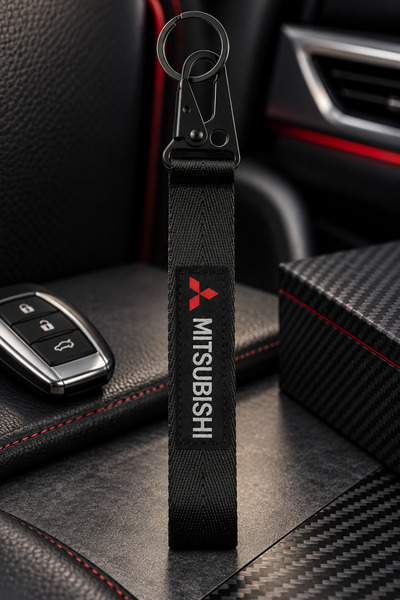 Mitsubishi سلسلة مفاتيح سيارة فاخرة بمشبك معدني وحزام قماشي، حامل مفاتيح أنيق...