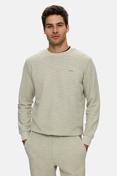 UCLA Ανδρικό φούτερ LUCA Bone Color Crew Neck Crinkle από ελαφρύ ύφασμα με με...