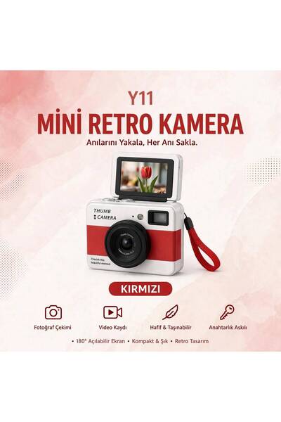 Y1 THUMB MİNİ KAMERA-180 DERECE DÖNEN EKRANLI RETRO SELFIE KAMERASI