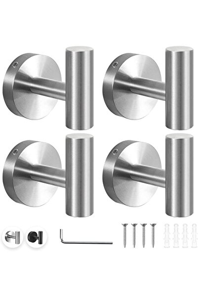 HOOKOR 4 Pack Wall Towel Hooks Bathroom Coat Hook Stainless Steel Heavy Duty ...