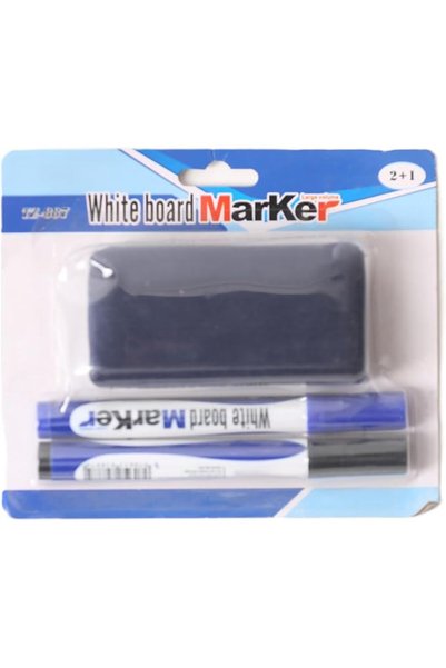 Habbaa Whiteboard Marker Set with Eraser – 2 Dry Erase Markers (Blue & Black)...