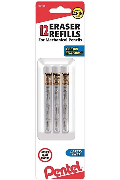 Pentel ® عبوات ممحاة لأقلام الرصاص الميكانيكية، بيضاء، عبوة من 12 قطعة