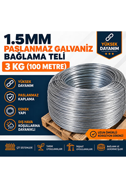 1.5 mm Galvaniz Tel Gerdirme Teli Paslanmaz Bağlama Teli 3Kg (90-100Mt)