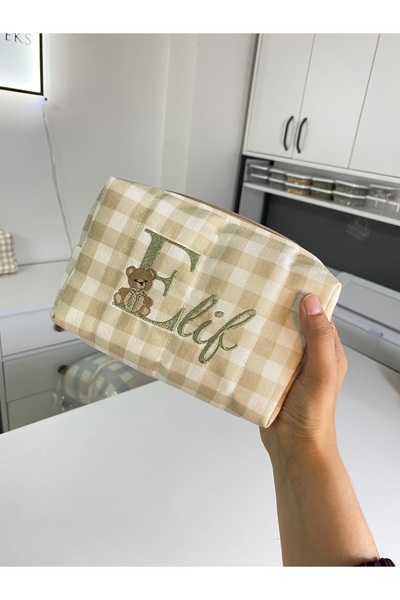 Pearl Teks Yeşil Nakışlı Kozmetik Çantası - Seyahat Makyaj Organizer