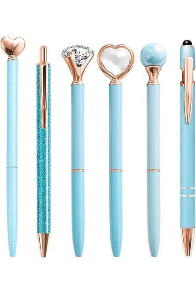 GENERAL YOXMJDB Fancy Pens for Women, 6 Pcs Blue Pens Ballpoint Pens Bulk, 1....
