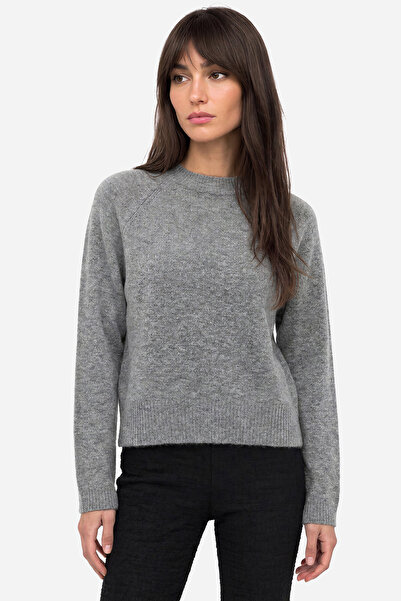 Mudo Women's Gray Melange Crew Neck Sweater