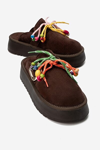 Zeynep Sıradağlı Denise Women's Faux Leather Slippers Brown Suede