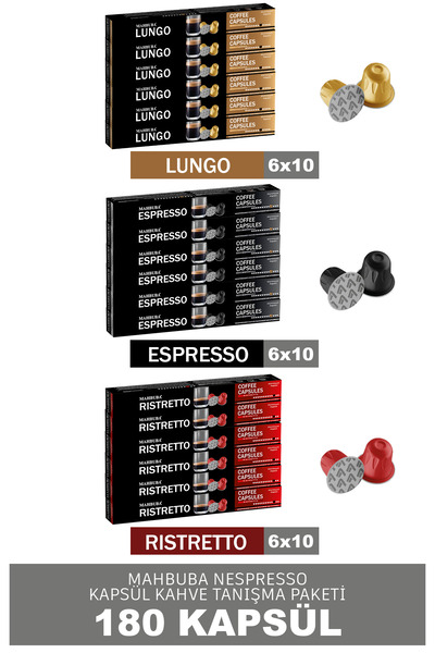 Mahbuba %100 Arabica Kapsül Kahve 180'li 6x Ristretto 6x Espresso 6x Lungo (N...
