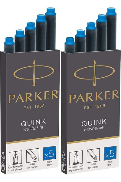 Parker خراطيش حبر قابلة للغسل لقلم الحبر السائل من كوينك، 10 خراطيش حبر أزرق ...