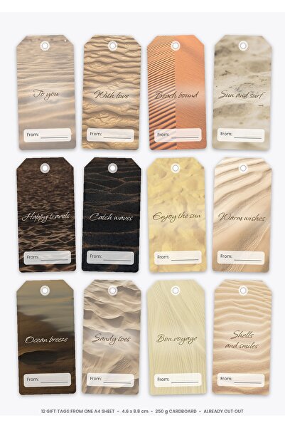 OEM Beach Holiday Gift Tags, 12 Pieces, 250g Cardboard, 4.6x8.8 cm