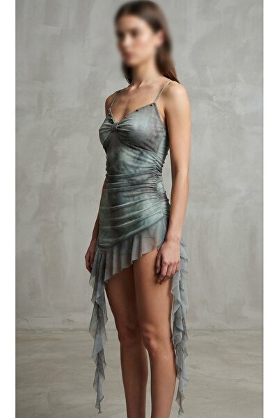 kadina Strappy Blouse with Asymmetrical Ruched Design and Ruffles