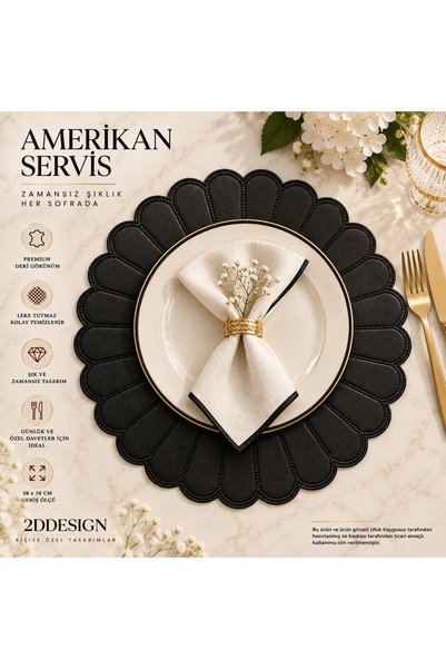 2Ddesign Papatya Model Deri Amerikan Servis – Nakış Detaylı Şık Sofra Supla