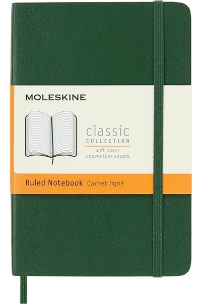 Moleskine دفتر ملاحظات كلاسيكي، غلاف ناعم، جيب (3.5 × 5.5 بوصة)، مسطر، أخضر م...