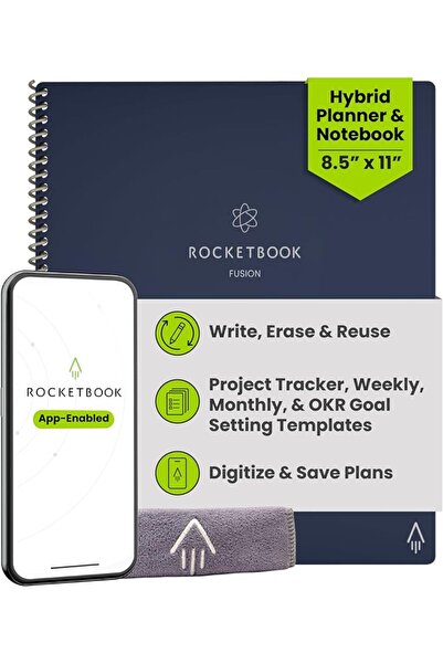 Rocketbook مفكرة ودفتر ملاحظات، فيوجن: مفكرة ودفتر ملاحظات ذكيان قابلان لإعاد...