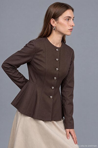 Hooopstore Premium Peplum Form Kahve Ceket