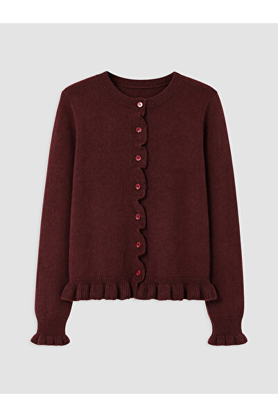 LC Waikiki Lcw Modest Burgundy Knitwear Plain Short Women's Cardigan with Nev...