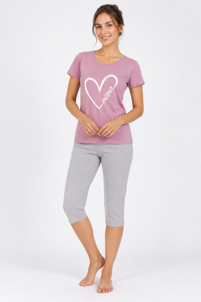 Serena Pijama familie, culoare mov, imprimeu inima