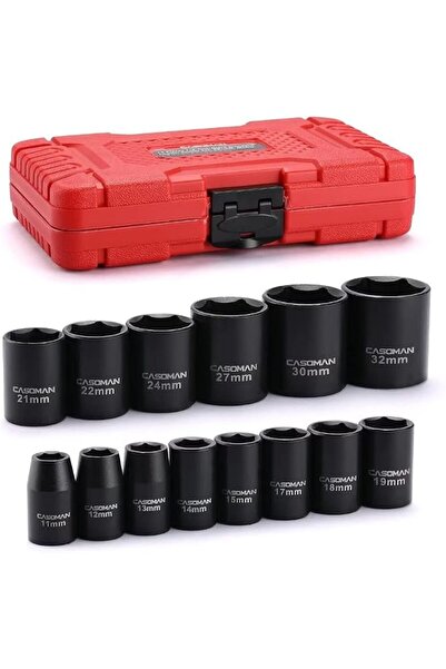 CASOMAN CASOMAM 14 Pieces 1/2-Inch Drive Standard Impact Socket Set, Metric, ...