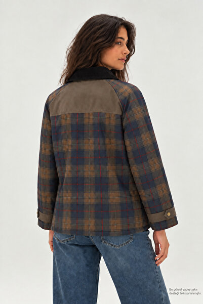 Layk Mayk Women's Velvet Collar Plaid Pattern Comfortable Fit Seasonal Jacket-00260209167