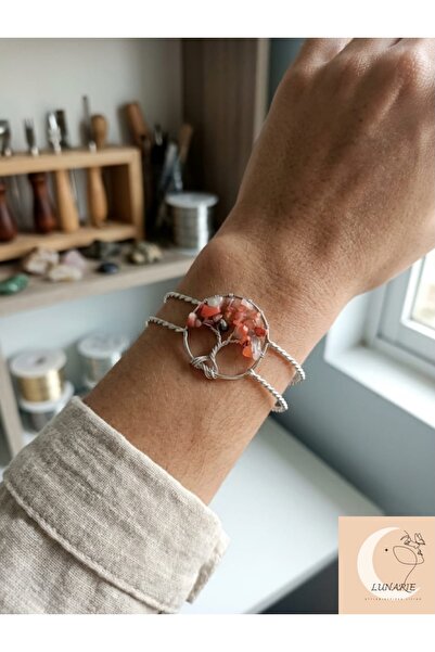 Lunarie Silver Tree of Life Natural Stone Bracelet - Anti-Allergic Women's Br...