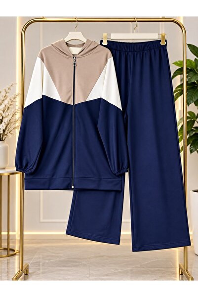 modasindoma Women's Tesettür Lara Hooded Zippered Tracksuit Set Navy Blue