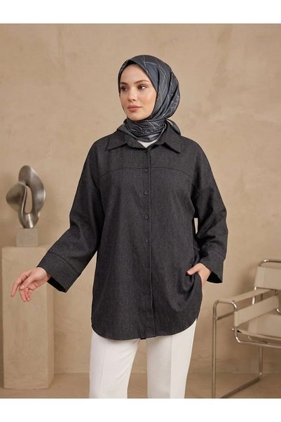 Generic Brand سترة تونيك من الدنيم بأكمام قابلة للتعديل - أسود
