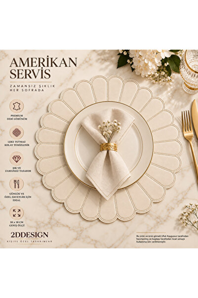 2Ddesign Papatya Model Deri Amerikan Servis – Nakış Detaylı 38x38 cm Şık Sofr...