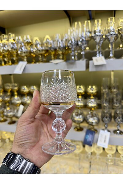 Vakıf home 1 Adet Bohemia Kristal Gold El İşi Ayaklı Kahve Yanı Su Bardağı 15...