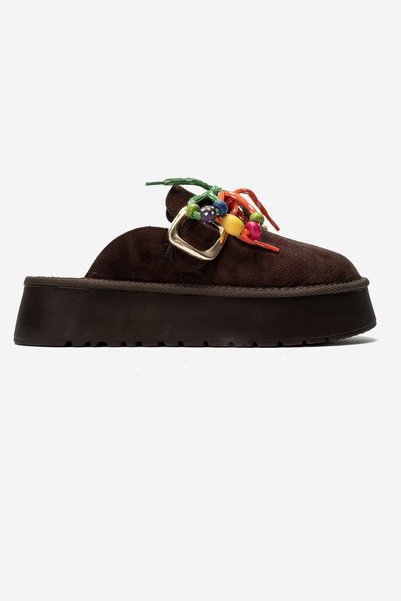 Zeynep Sıradağlı Denise Women's Faux Leather Slippers Brown Suede