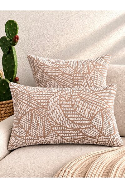 Decamor home Ecru Throw Pillow Cover on Beige Woven Fabric