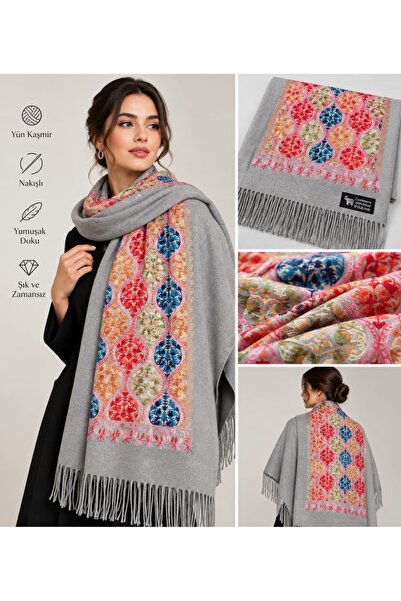 tomrisboutique Embroidered Cashmere Wool Shoulder Shawl 70 X 200 cm Patterned...