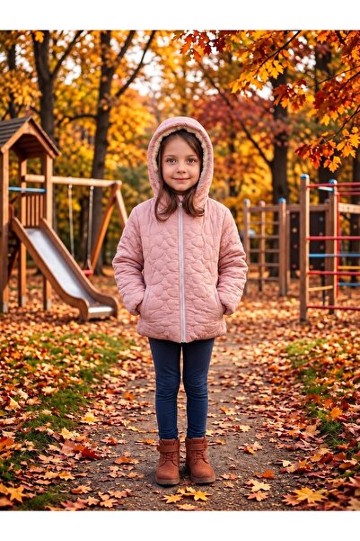 Merdia Kids Palton pentru fete cu model inimioare, rezistent la apa si vant