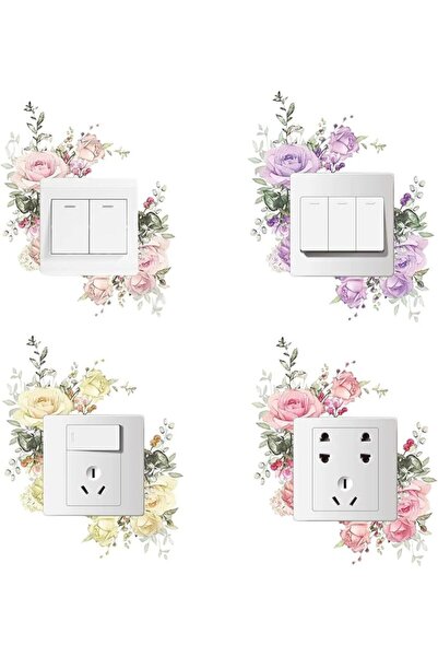 Tazweeq 8Pcs Removable Fresh Plants Flower Switch Stickers, Peony Rose Leaf L...