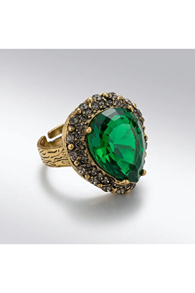 Dorvina Bronze women's ring authentic copper jewelry green drop zircon stone ...