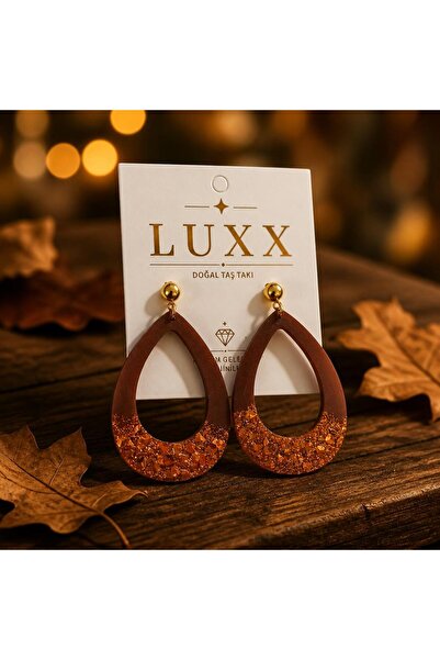 LUXX TASARIM Kahverengi Işıltılı Zarif Küpe