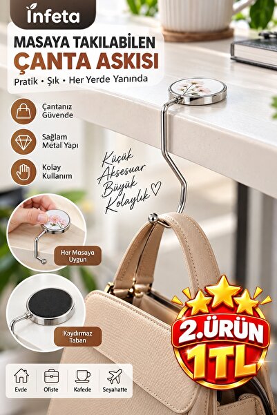 İnfeta Metal Masa Kenarı Çanta Askısı Taşınabilir Pratik Kanca Çanta ve Akses...