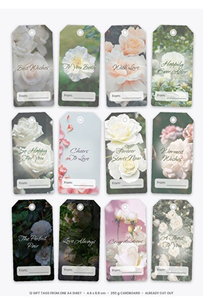 OEM Set 12 Etichete Cadou Nunta, Text in Engleza, Decupate, Carton 250g, A4